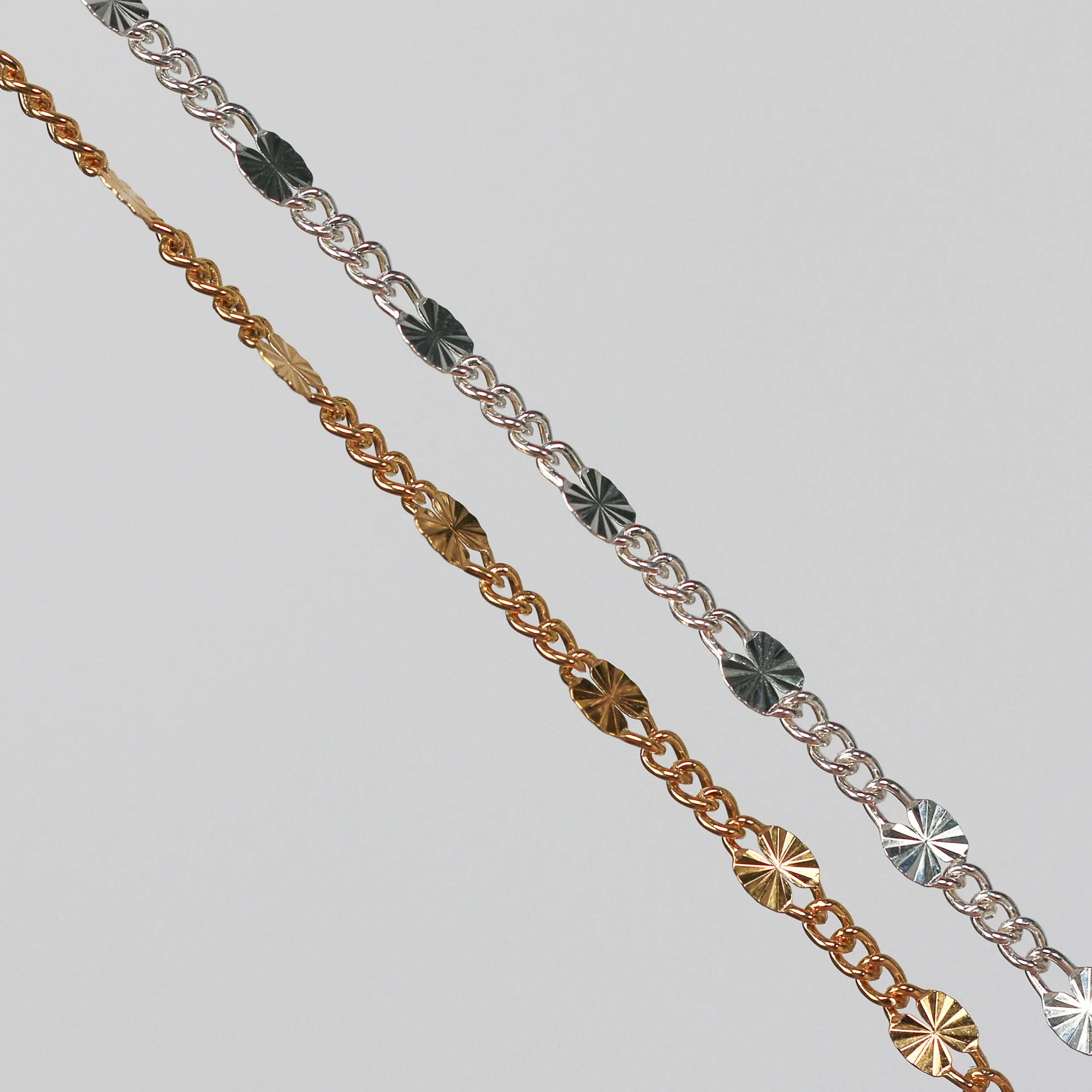 Angelica Permanent Jewelry Chain, Figaro Design, Starburst Links, Available in Gold Filled and Silver