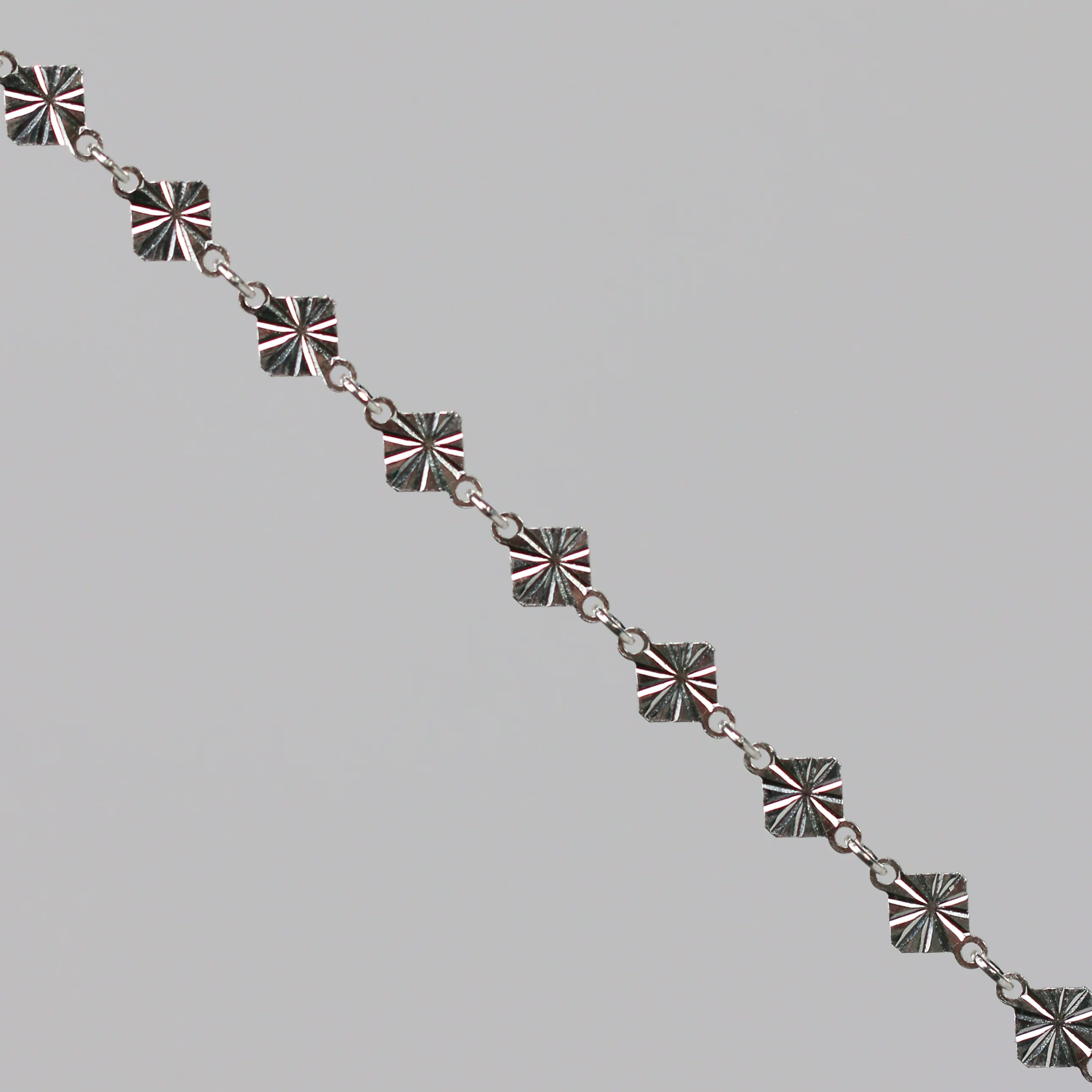 Antonella Permanent Jewelry Chain, Diamond Disc Design, Rolo Links, Available in Sterling Silver
