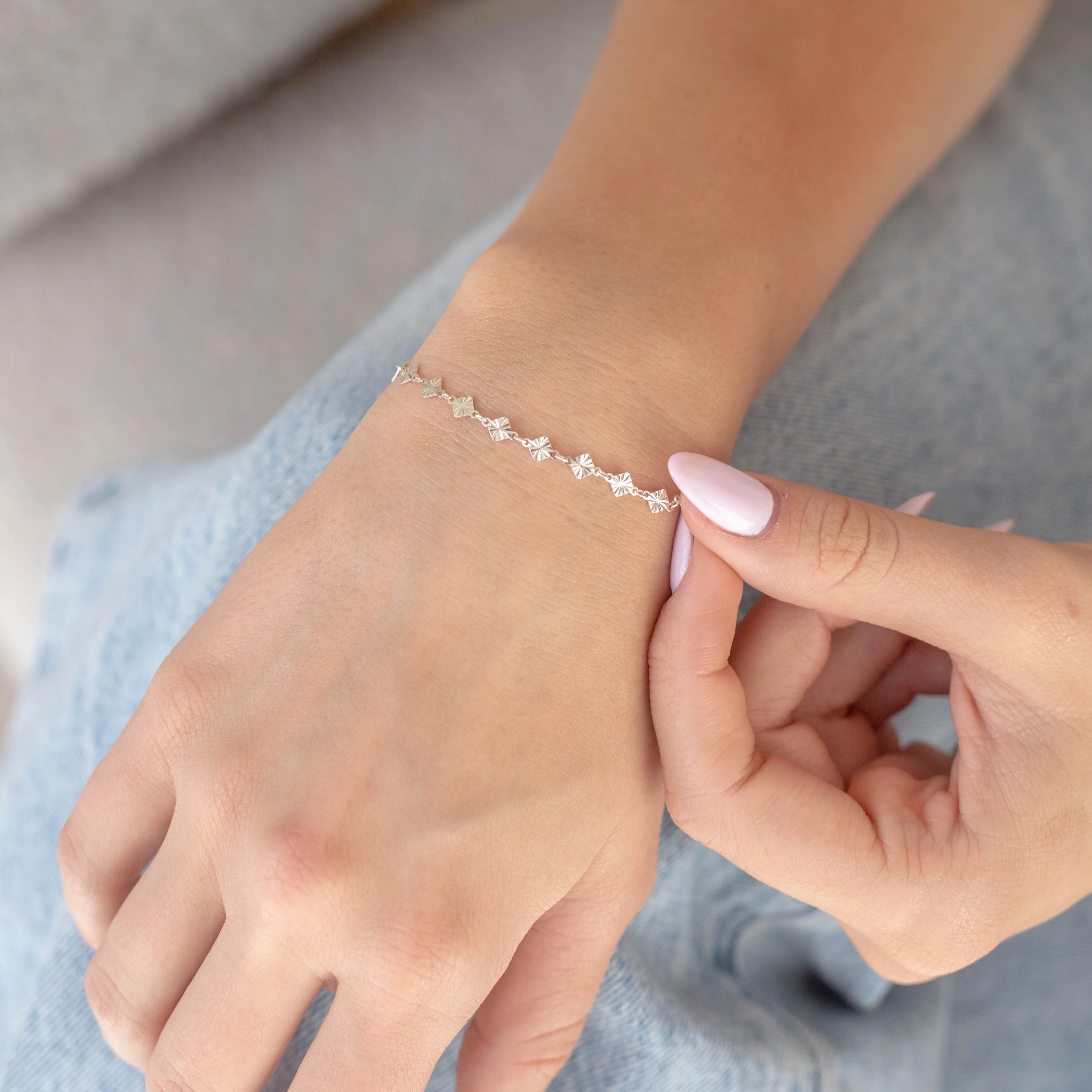 Antonella Permanent Jewelry Chain, Diamond Disc Design, Rolo Links, Available in Sterling Silver - Image 2