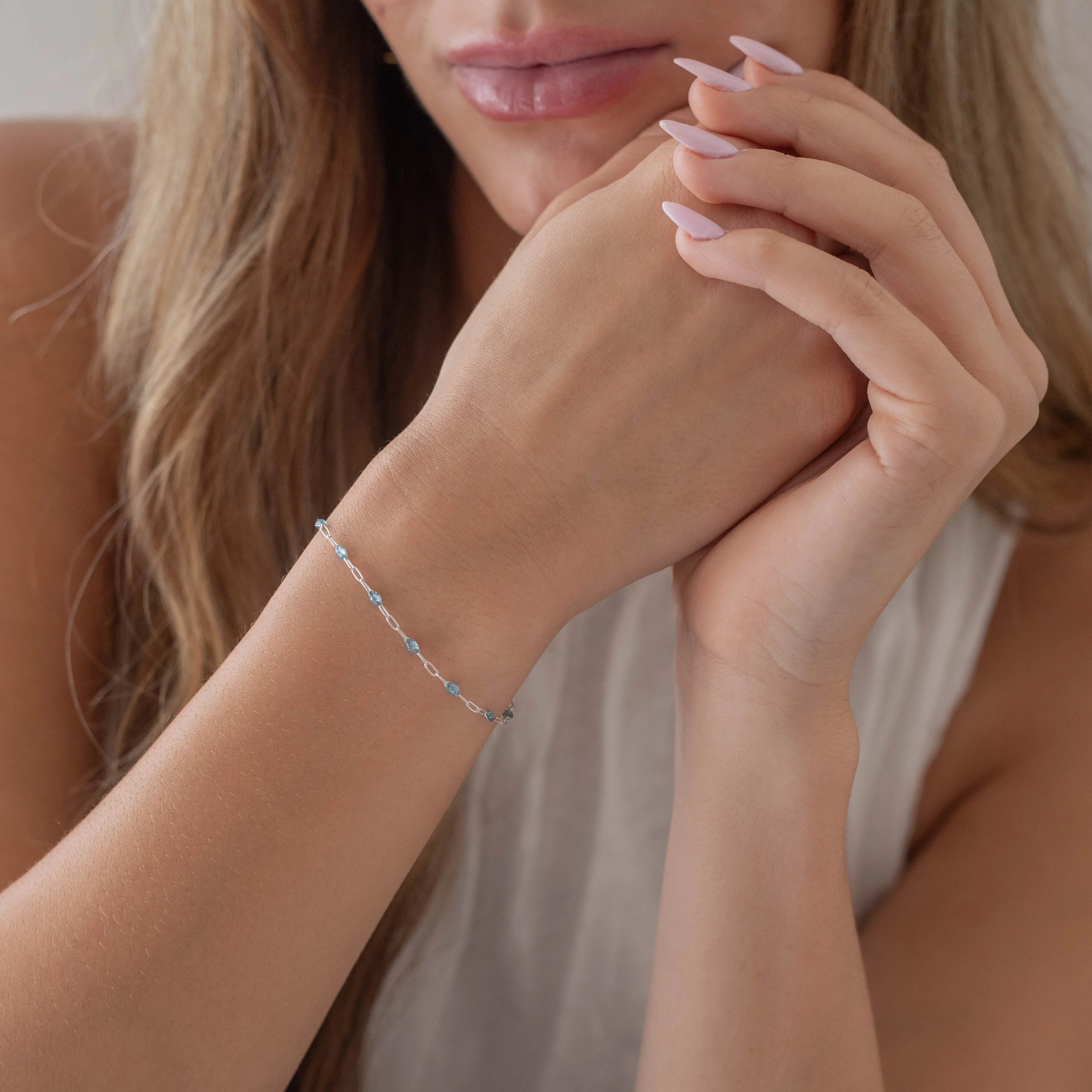 Benedetta Permanent Jewelry Chain, Opal Enamel Design, Cable Links, Available in Gold Filled and Sterling Silver - Image 3