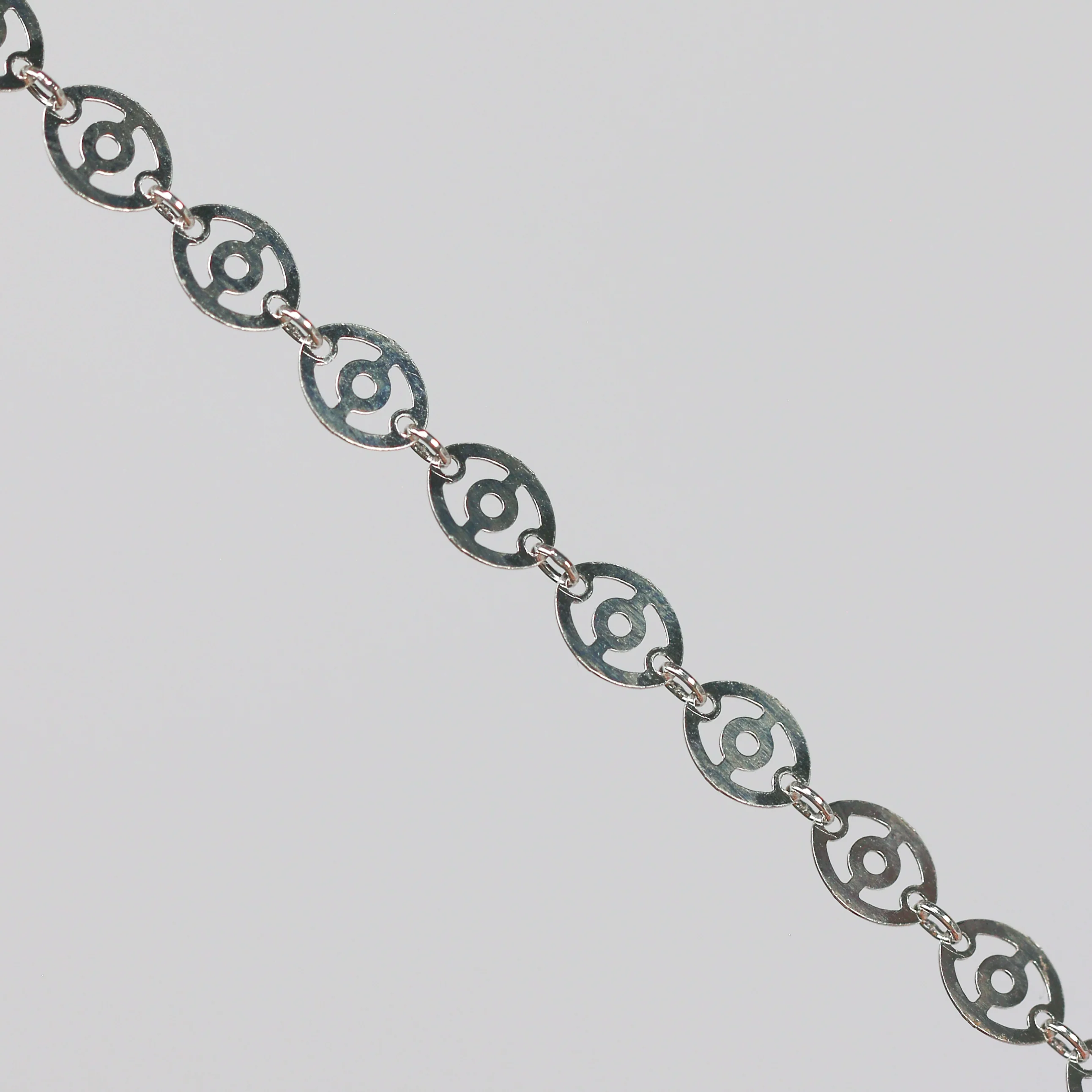 Carlotta Permanent Jewelry Chain, Oval Disc Design, Oval Small Hole Links, Available in Sterling Silver