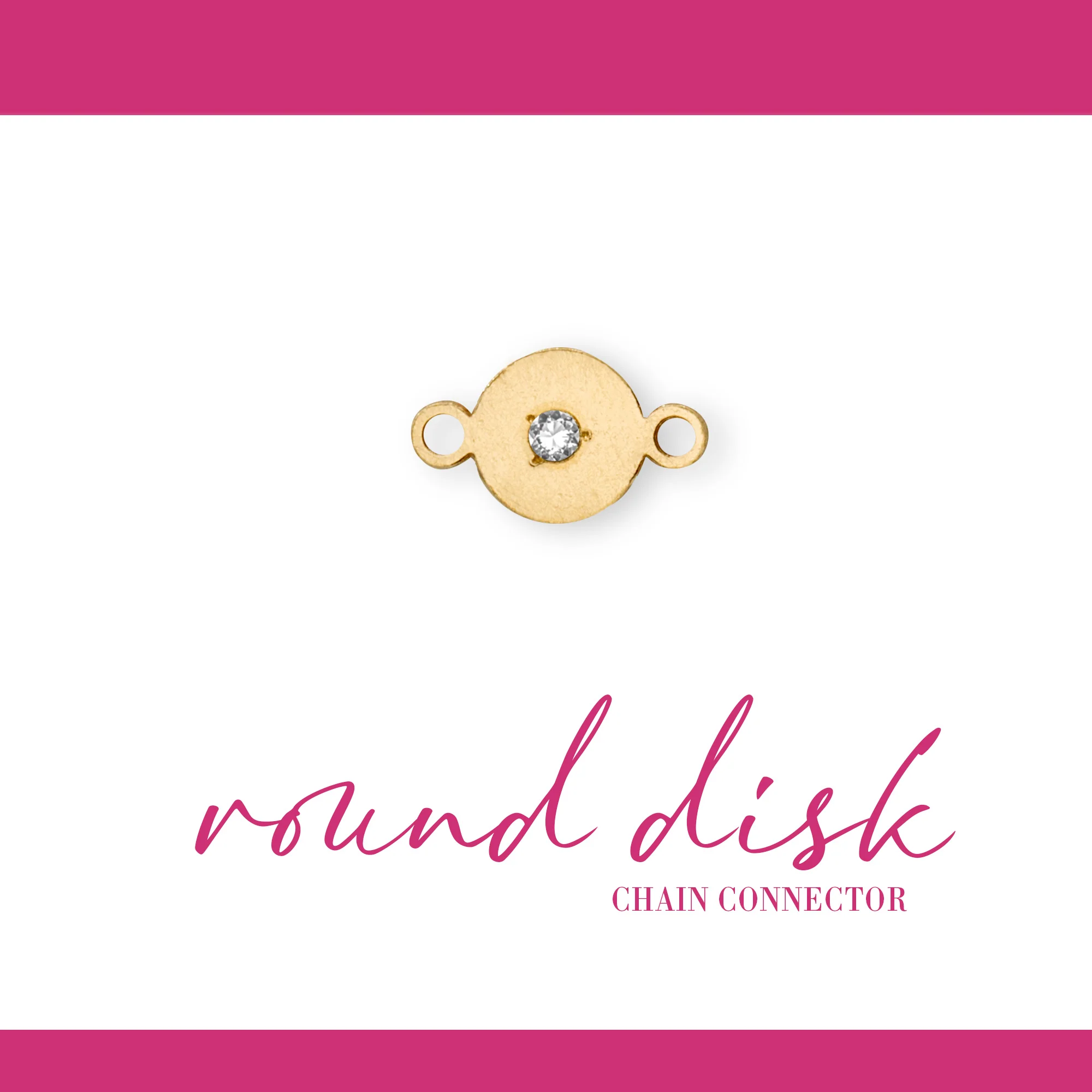 Round Disc Connector | 14K Gold Filled Yellow | 8.4mm | White Gemstone | 4pk - Image 2