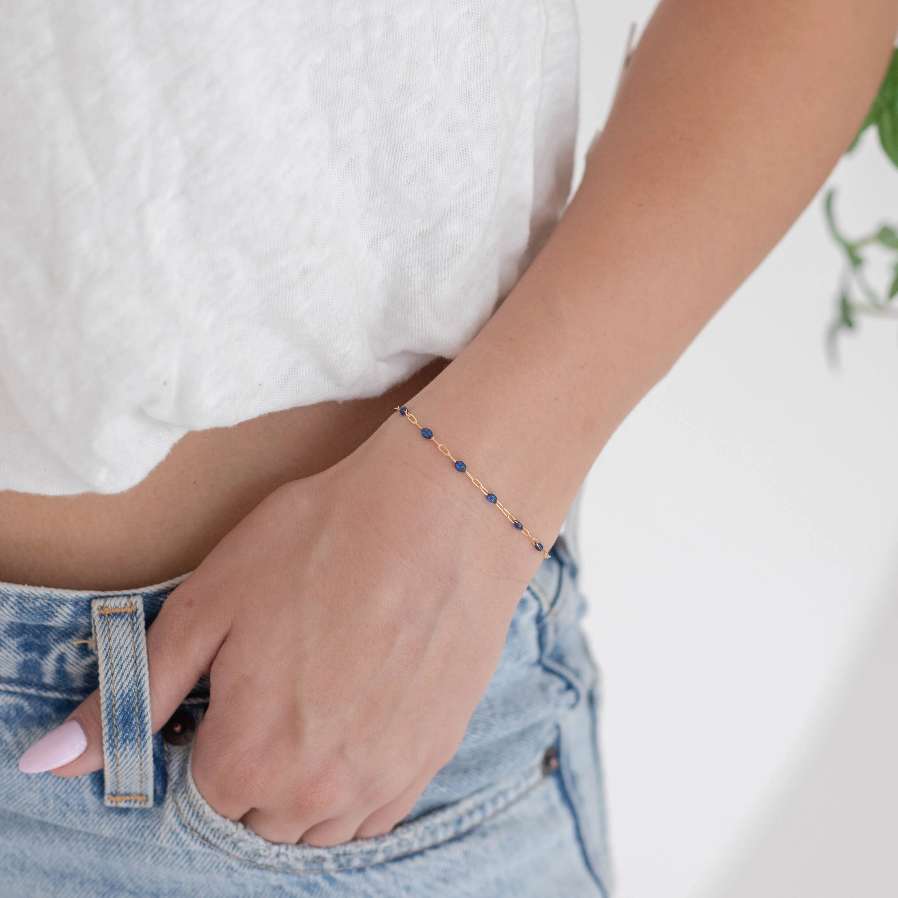Fabiana Permanent Jewelry Chain, Blue Enamel Design, Cable Links, Available in Gold Filled and Sterling Silver - Image 2