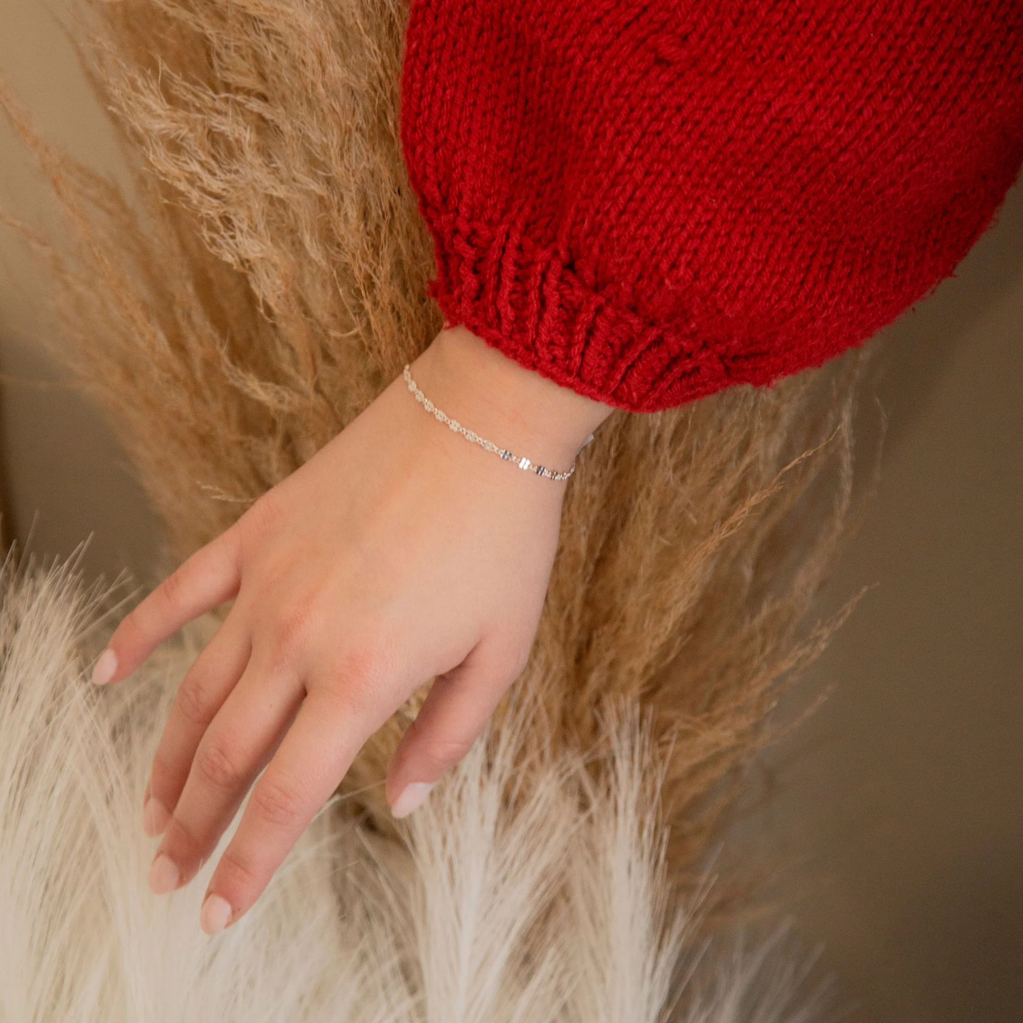 Fern Permanent Jewelry Chain, Figaro Design with Plated Texture, Available in Sterling Silver - Image 2