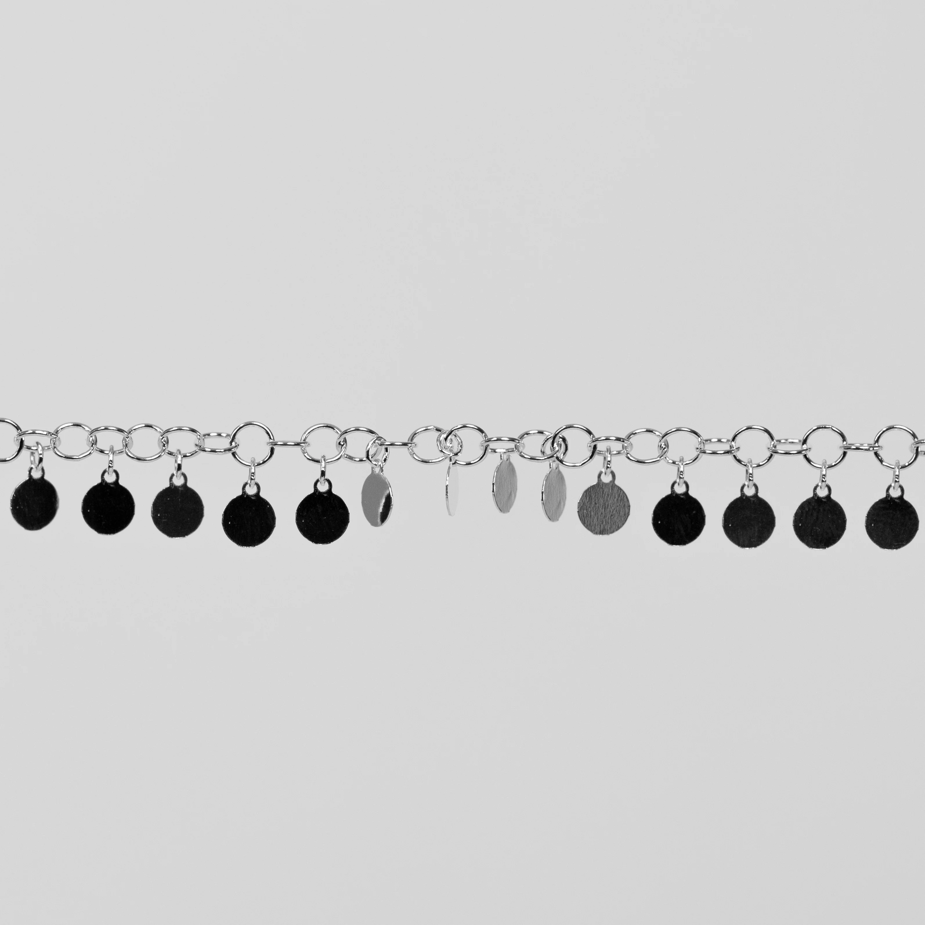 Melody Permanent Jewelry Chain, Round Rolo Links with 4mm Hanging Discs, Available in Sterling Silver