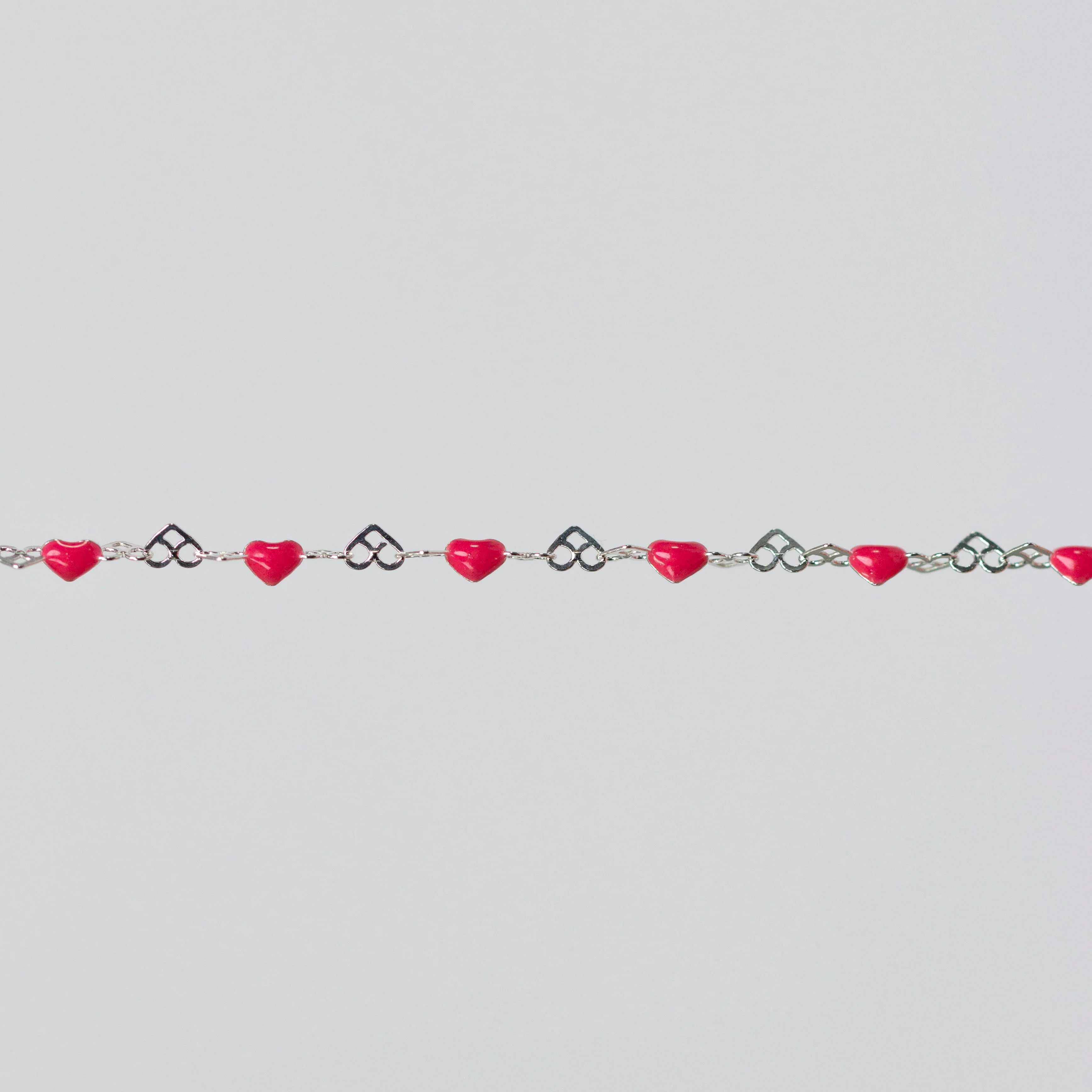 Natalie Permanent Jewelry Chain, Heart Links with Dark Rose Enamel, Available in Sterling Silver - Image 3