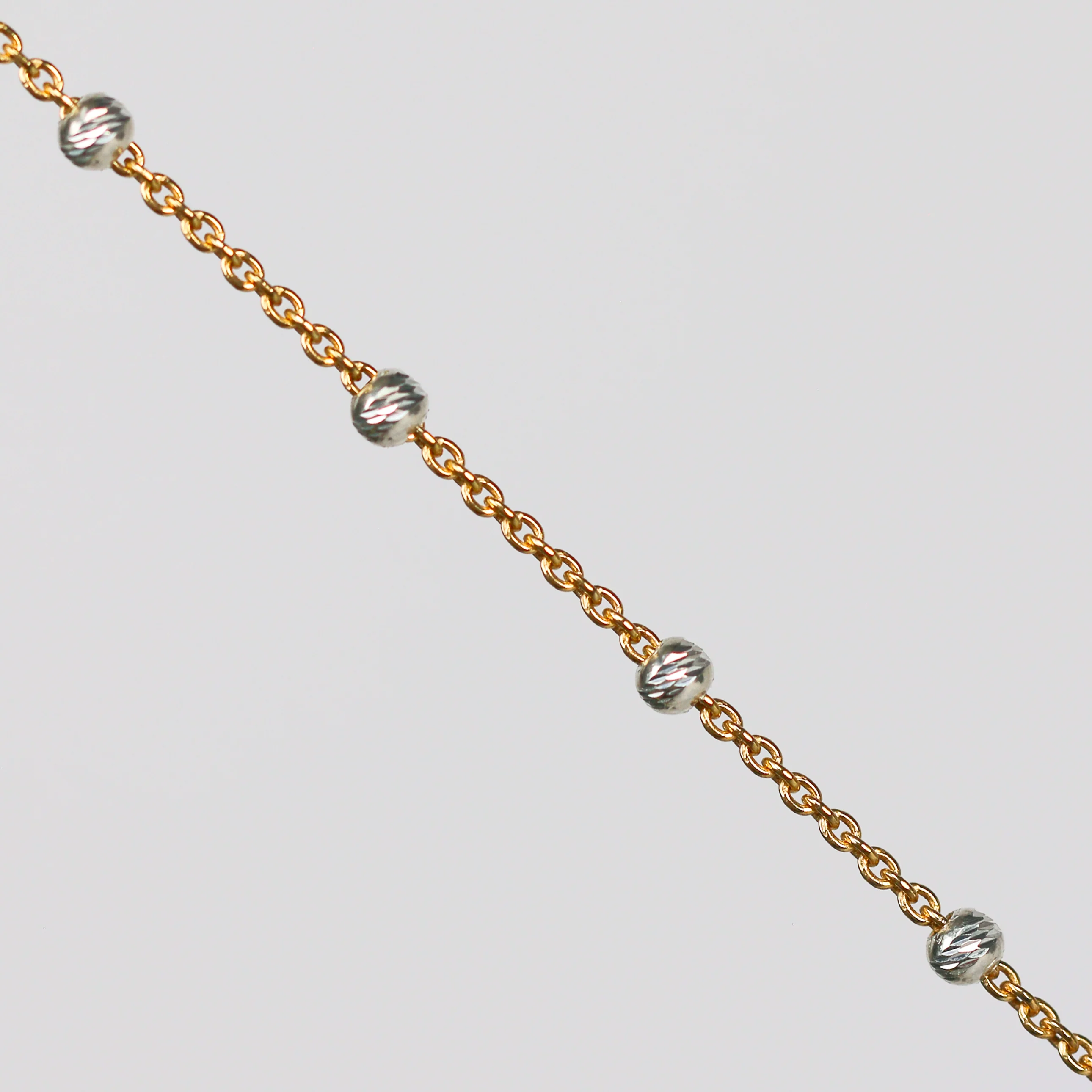 Teresa Permanent Jewelry Chain, Silver Bead Design, Cable Links, Available in Gold Filled with Sterling Silver Beads